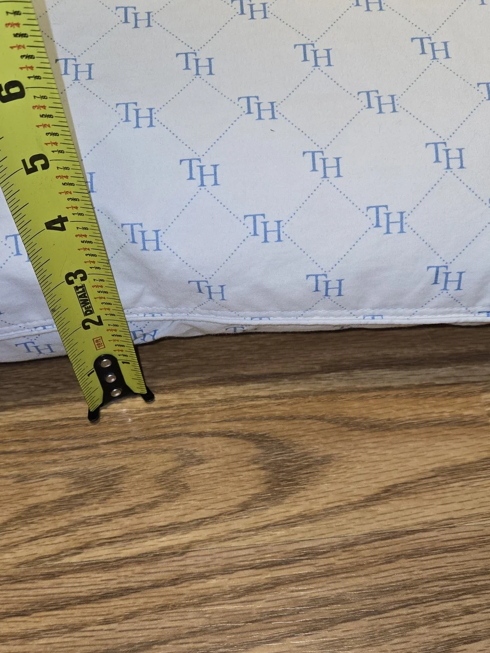 Tommy Hilfiger White Pillow with Light Blue TH Monogram and Navy Brand Tag